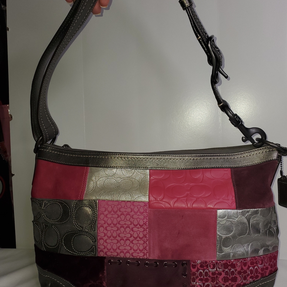 Coach Patchwork Shoulder Bag - Pink and Silver